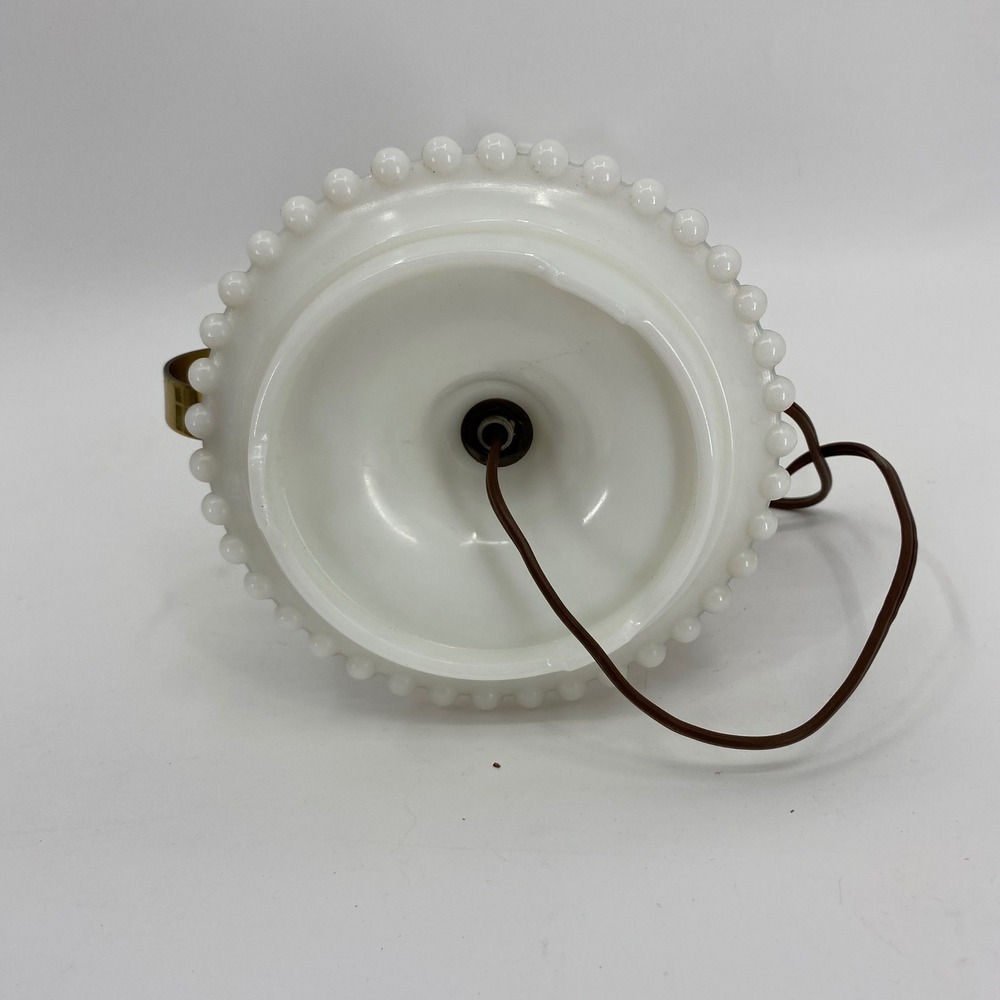 Vintage White Hobnail Milk Glass Hurricane Lamp Electric Ruffled Finger Loop - Picture 5 of 9